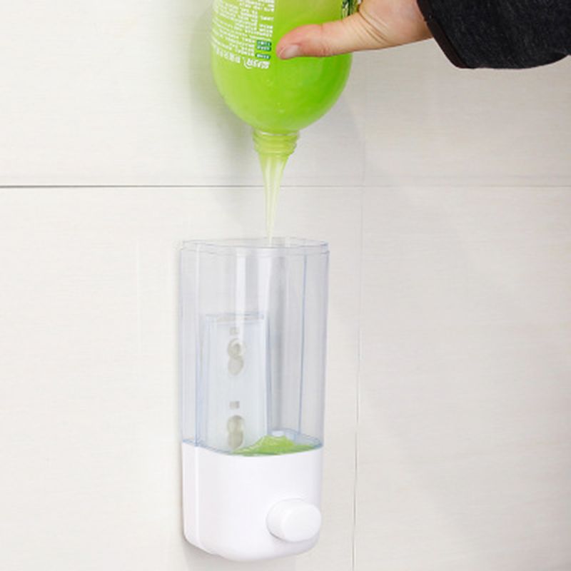 500ml badeværelses sæbe dispenser vægmonteret selvklæbende shampoo beholder håndpress klar flydende lotion enkelt slot opbevaring