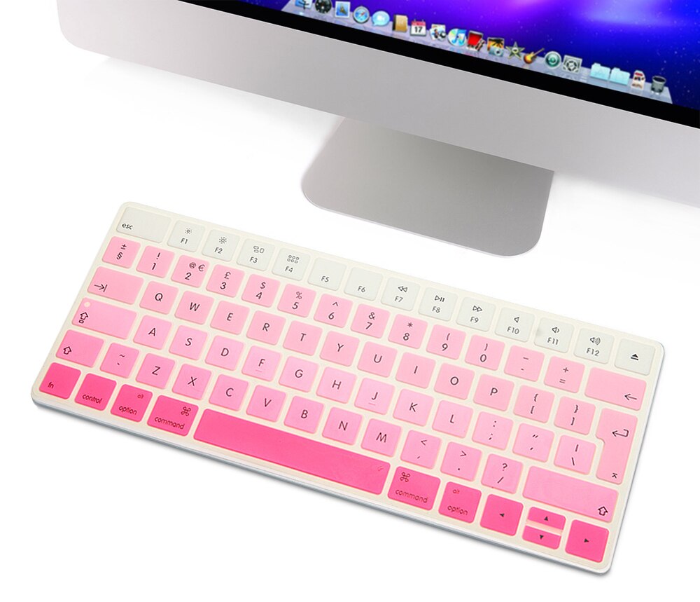 Hrh eu/uk regnbue tastatur cover silikone hud til apple magic keyboard mla 22b/ et europæisk/iso tastatur layout silikone hud: Gradient lyserød