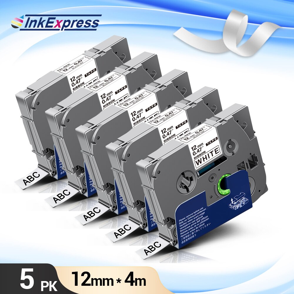 5PK satyna taśma wstążkowa dla brata upiększyć taśma RE34 RN34 R234 RW34 R231 12mm dla brata PT drukarka etykiet PT-H110 PTE100 D600: Black on White