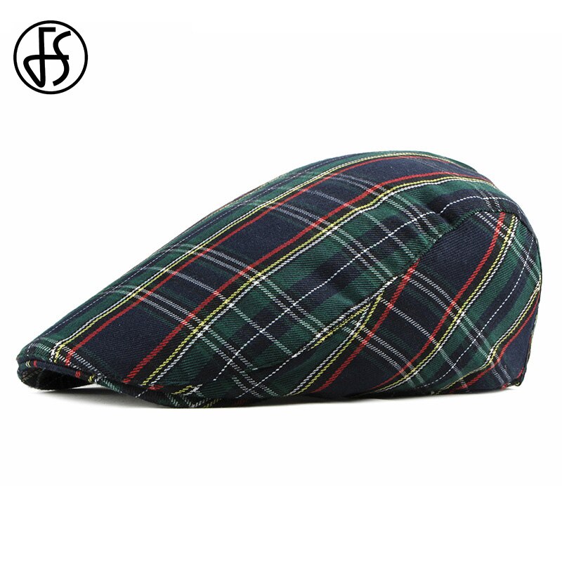 Gorro Formal informal de algodón para hombre y mujer, Boina clásica a cuadros, color verde y rojo, Estilo Vintage, para verano, FS