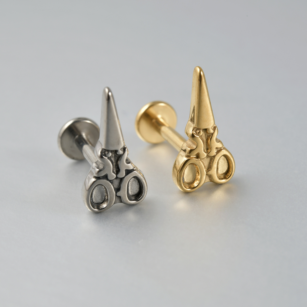 1PC G23 solidny tytan nożyce wąż chrząstka kolczyki Stud 16G gwint wewnętrzny cyrkon Helix ucho Tragus Piercing biżuteria: Black / Czysty złoty