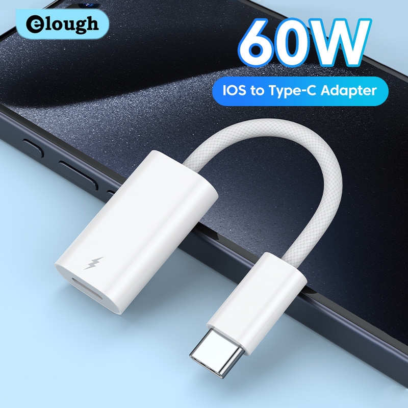Elough 60W Lightning to Type C Cable Adapter OTG For iPhone 15 iPad Fast Charging Transfer For iOS Female to USBC Male Converter
