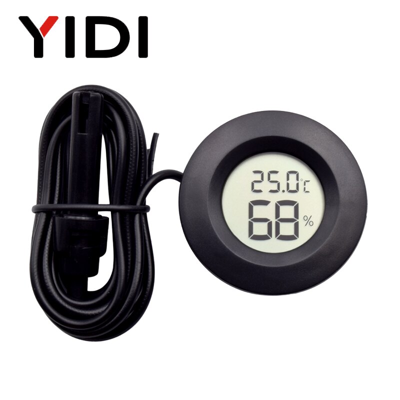 LCD Digital Thermometer Hygrometer, Conversion Incubator Aquarium Temperature Humidity Gauge Meter Probe Sensor Detector: Black with Cable