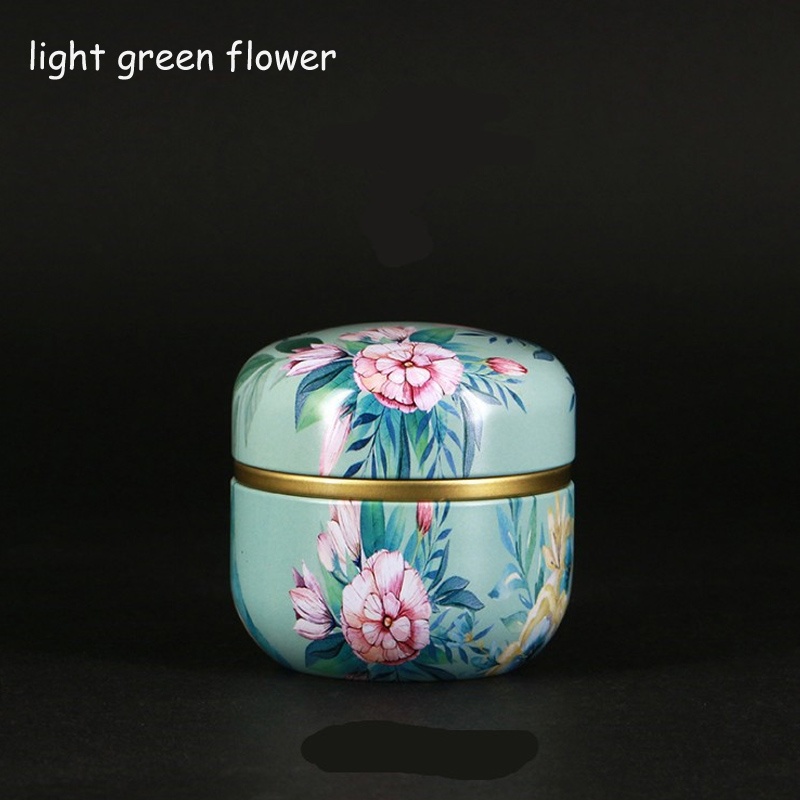 Draagbare theeset voor op reis, huishoudelijke verzegelde theepot, chinese stijl, multifunctionele metalen theedoos met deksel: Lichtgroene bloem