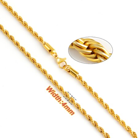 Stainless Steel Rope Chain Necklace Twisted 2/3/4/5/6/7 Width for Men and Women Gold Silver Jewelry: Gold4mm / 60cm