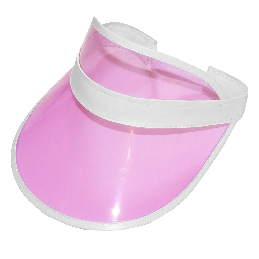 Summer women men sun hat candy color transparent blank top plastic pvc anti-uv parasol sunscreen hat cycling sports visor caps: Pink
