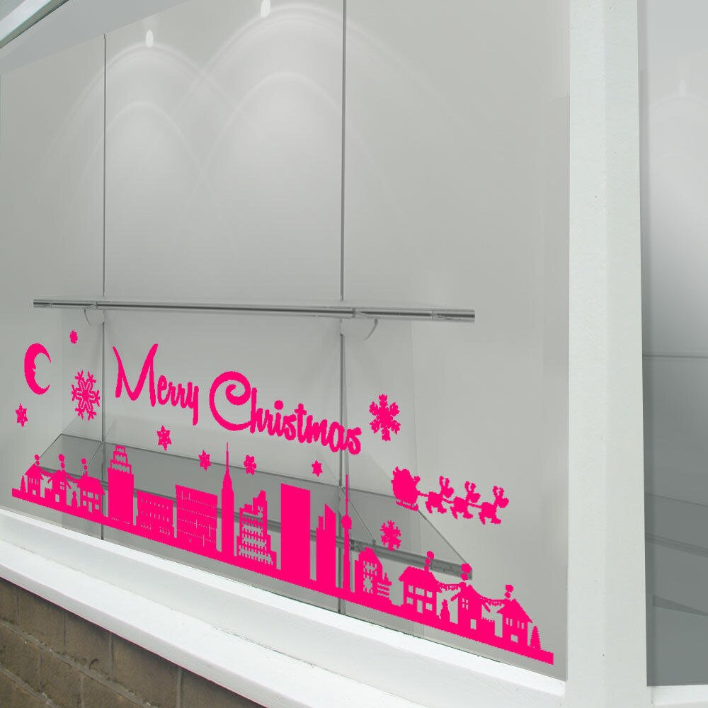 Frohe Weihnachten Aufkleber Weihnachten Display Shop Fenster Vinyl Aufkleber Neue Stadt Szene Wand Aufkleber Nach Farben Wandbild Tapete LA768