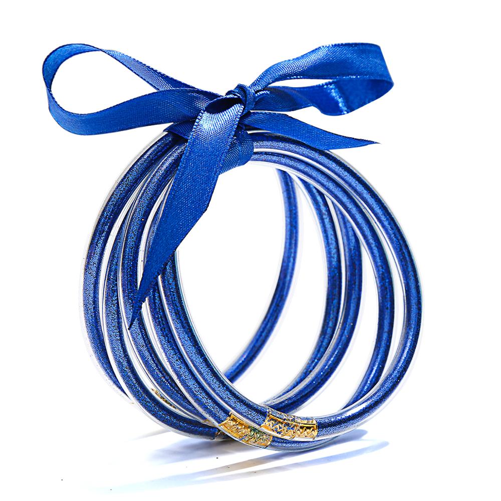 5 PCS/Set Bowknot Gold Silver Color Glitter Bangles Set All Weather Stack Silicone Plastic Glitter Jelly Bracelet: KFB1870-14