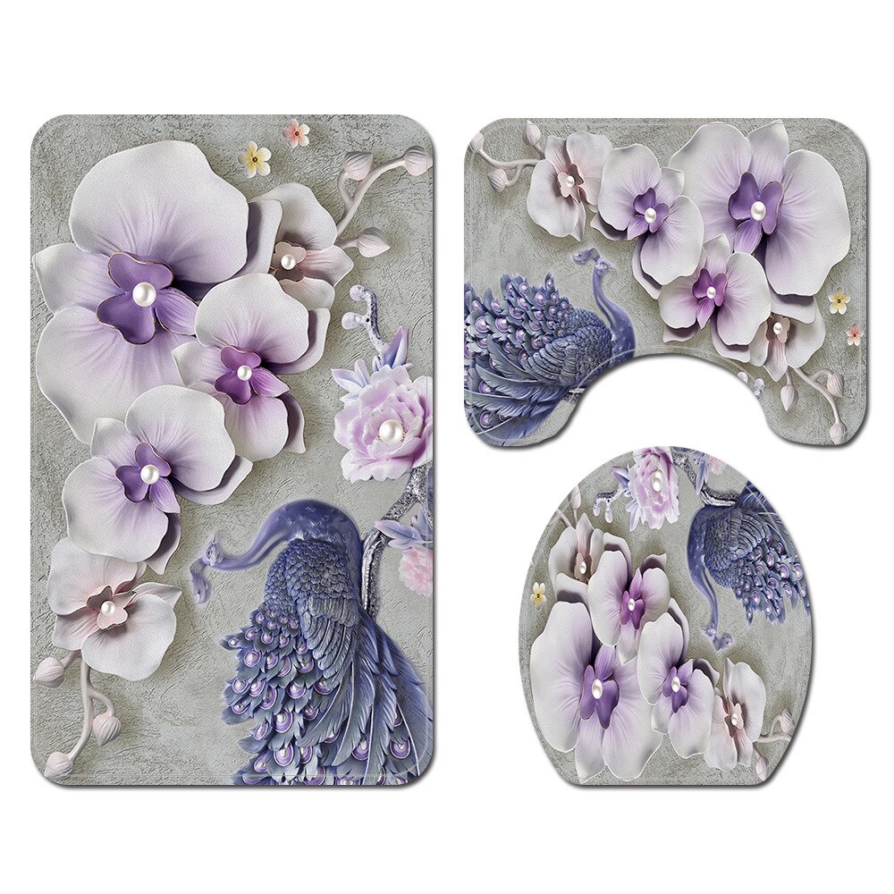 Print Bloemen Douche Mat Badkamer Tapijt Anti Slip Tapijt Pad Absorberende Badmatten Set Microfiber Mat Voor Badkamer: Bath Mats-607