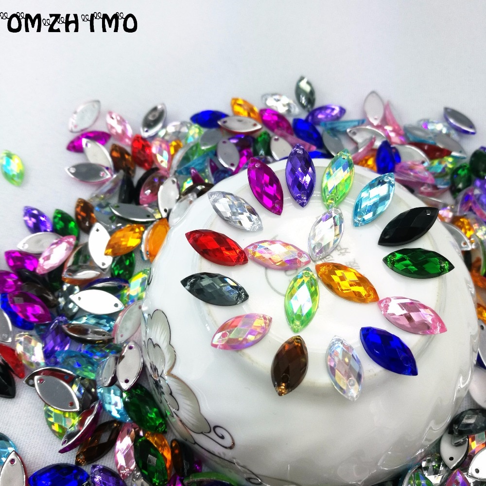 7*15mm Naaien Crystal AB Plaksteen Naai Kristallen Stenen Paard Oog Acryl Strass Voor DIY Kleding ambachten 50 st