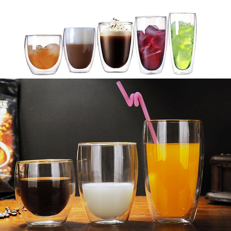 Tazas de café de vidrio, 80-600ml, té, cerveza, cocina, taza de té clara, cristalería, leche de comedor, bebidas de doble pared, térmicas aisladas