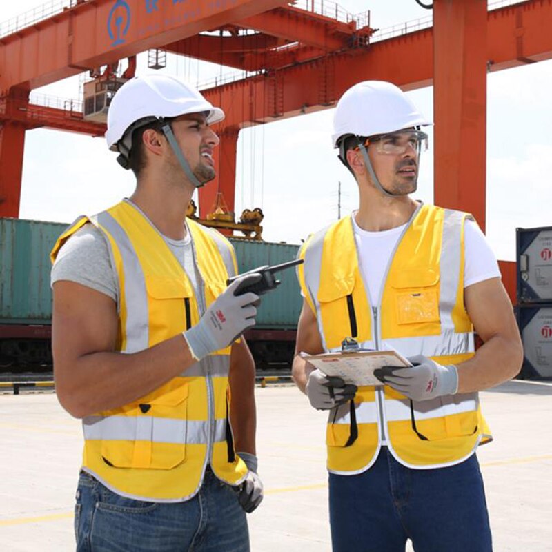 Mens hi vis vest safety multi pockets miner construction worker workwear safety waistcoat logo printing