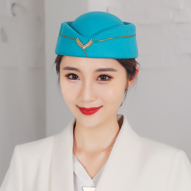 Frauen Stewardess Kostüm Zubehör Flug Begleiter Hütte mit Luft Gastgeberin Cosplay Kostüm Zubehör: Aqua Blau