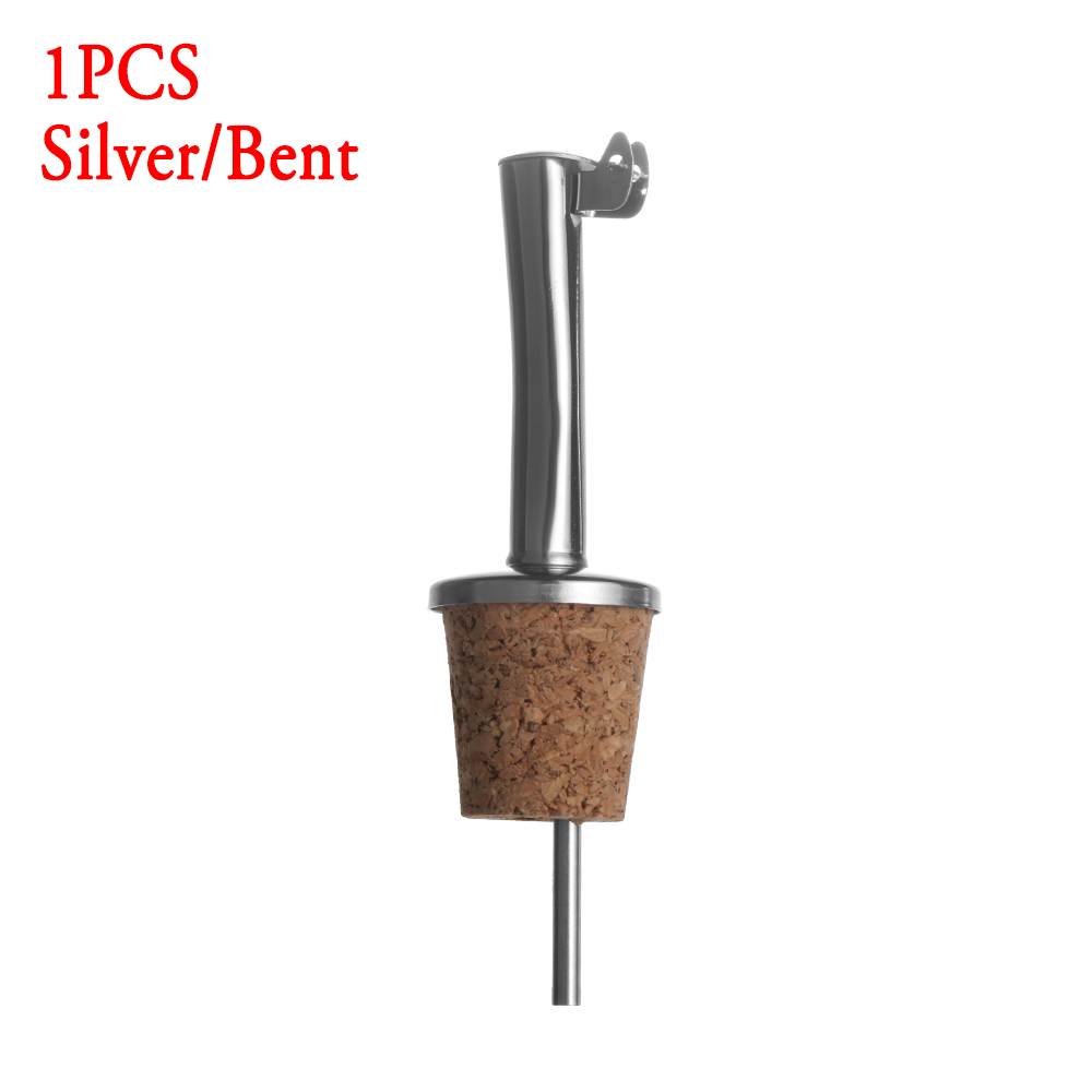 1/3PCS Wine Pourer Oil Bottle Stopper Plug Wooden Cork Stainless Steel Liquor Dispenser Barware: 1PCS Silver-Bent