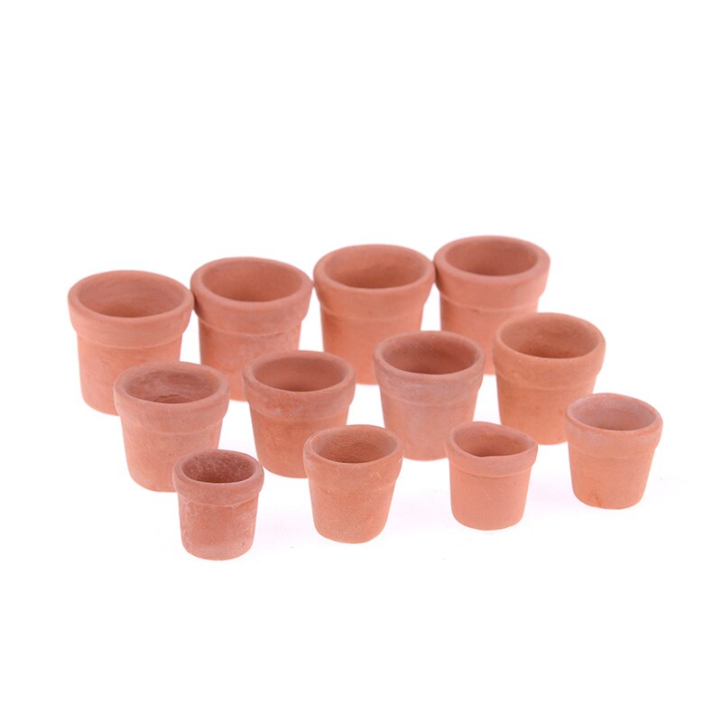 12pcs/lot Red Clay Flowerpot Simulation Garden Flower Pot Model Toy For 1/12 Dollhouse Miniature Doll Houses Accessories