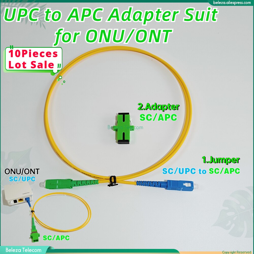 10pcs SC UPC - APC adapter cable for ONU ONT NU connection Universal SC/UPC to SC/APC 0.5m Jumper with APC Adapter Suit