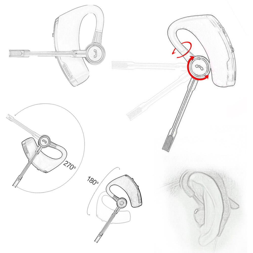 LYMOC V8S meilleurs écouteurs Bluetooth casques sans fil écouteurs voiture oreille crochet micro mains libres pour la conduite/affaires/bureau/entraînement