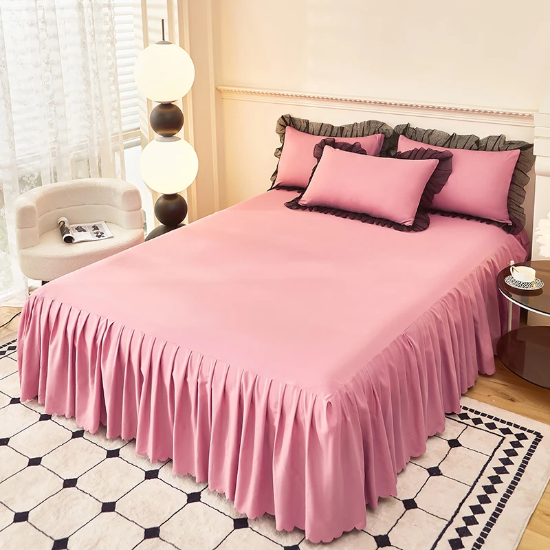 Solid Color Bed Skirt Lace Ruffled Bed Skirt 1pcs Cover Bedroom Beds Cover Bed Skirt Non-slip Mattress Cover Bedsheet Bedspread: 120x190cm / Burgundy