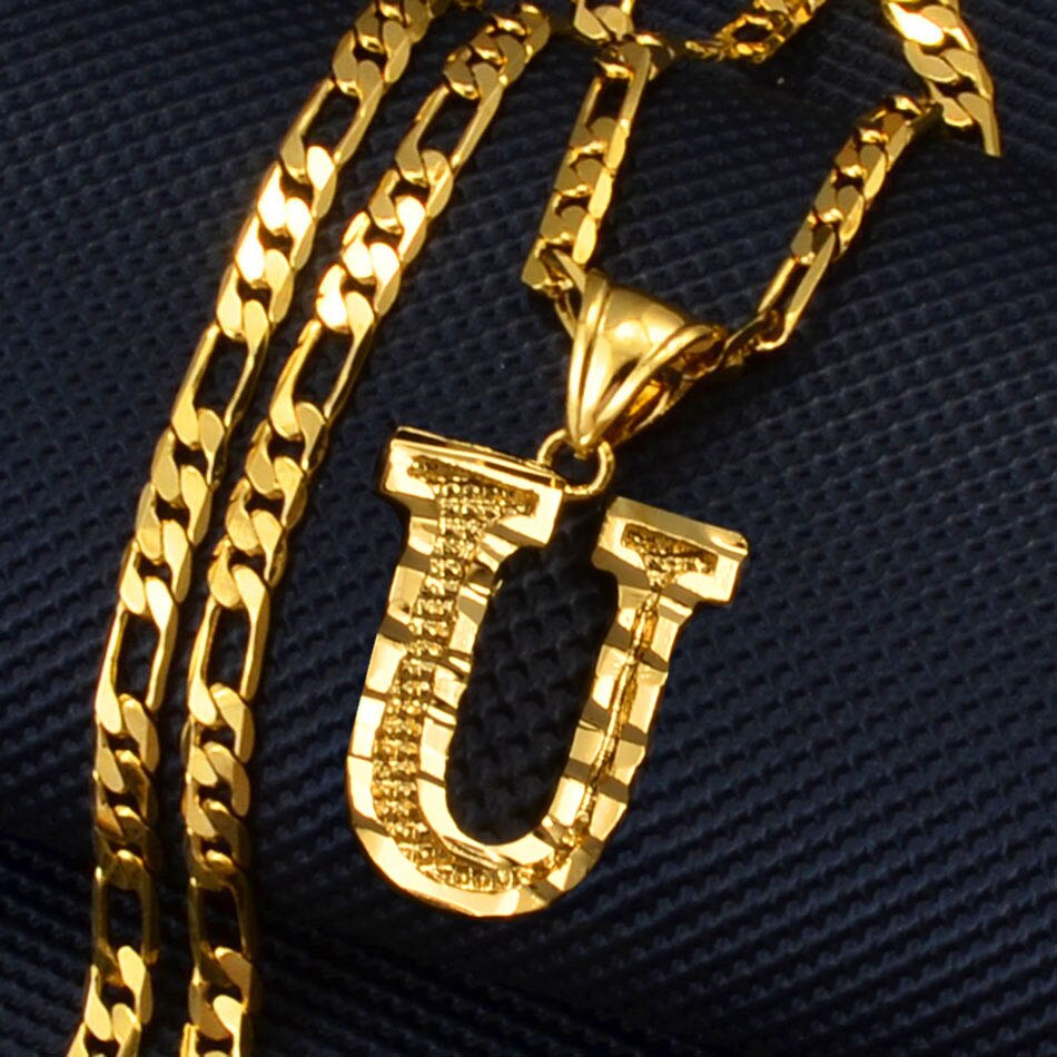 Anniyo A-Z Letters Pendant Necklaces for Women Men Girls English Initial Alphabet Figaro Chains Gold Color Jewelry #058002S: 45cm / Pink