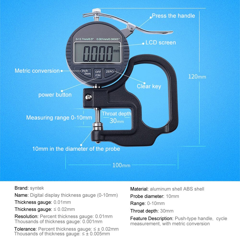 Digital Thickness Gauge 0.001mm Electronic Thickness Gauge 10mm Digital Micrometer Thickness Meter Micrometro Thickness Tester