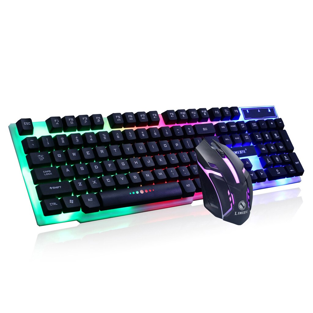 Colorful LED Illuminated Backlit USB Wired PC Rainbow Gaming Keyboard Mouse Set 1600 DPI 104 keys ergonomic: Black