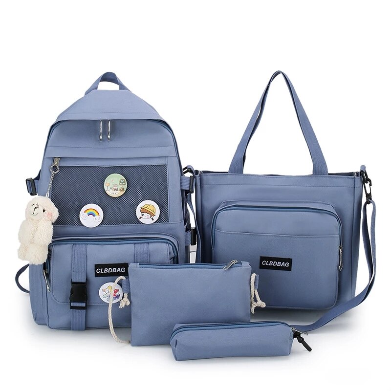 2021 nuovi zaini Oxford impermeabili all-match studenti zaini leggeri 4 pezzi/set borsa da scuola per ragazze adolescenti: blue