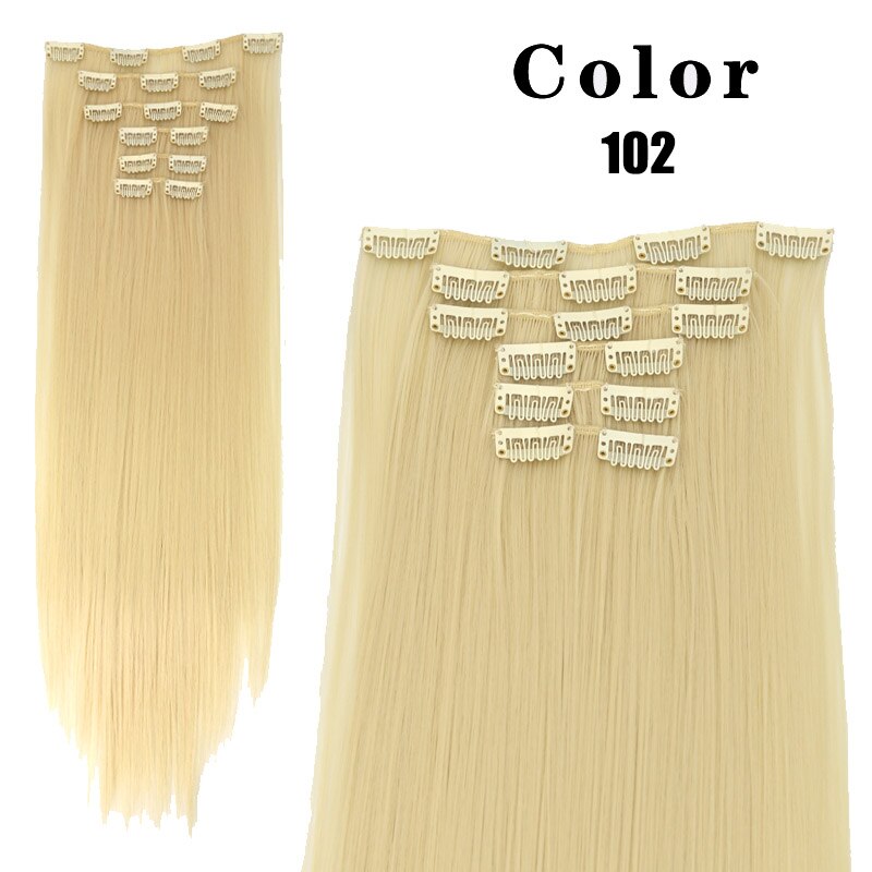 LANLAN 16 clips Lange Gerade Synthetische Haar Extensions Clips in Hohe Temperatur Faser Schwarz Braun Haarteil
