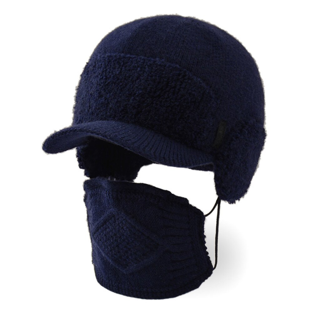 Cappello da Golf termico invernale uomo donna sci all'aperto ciclismo Baseball protezione dell'orecchio cappello comodo berretto da equitazione lavorato a maglia con maschera: Dark blue