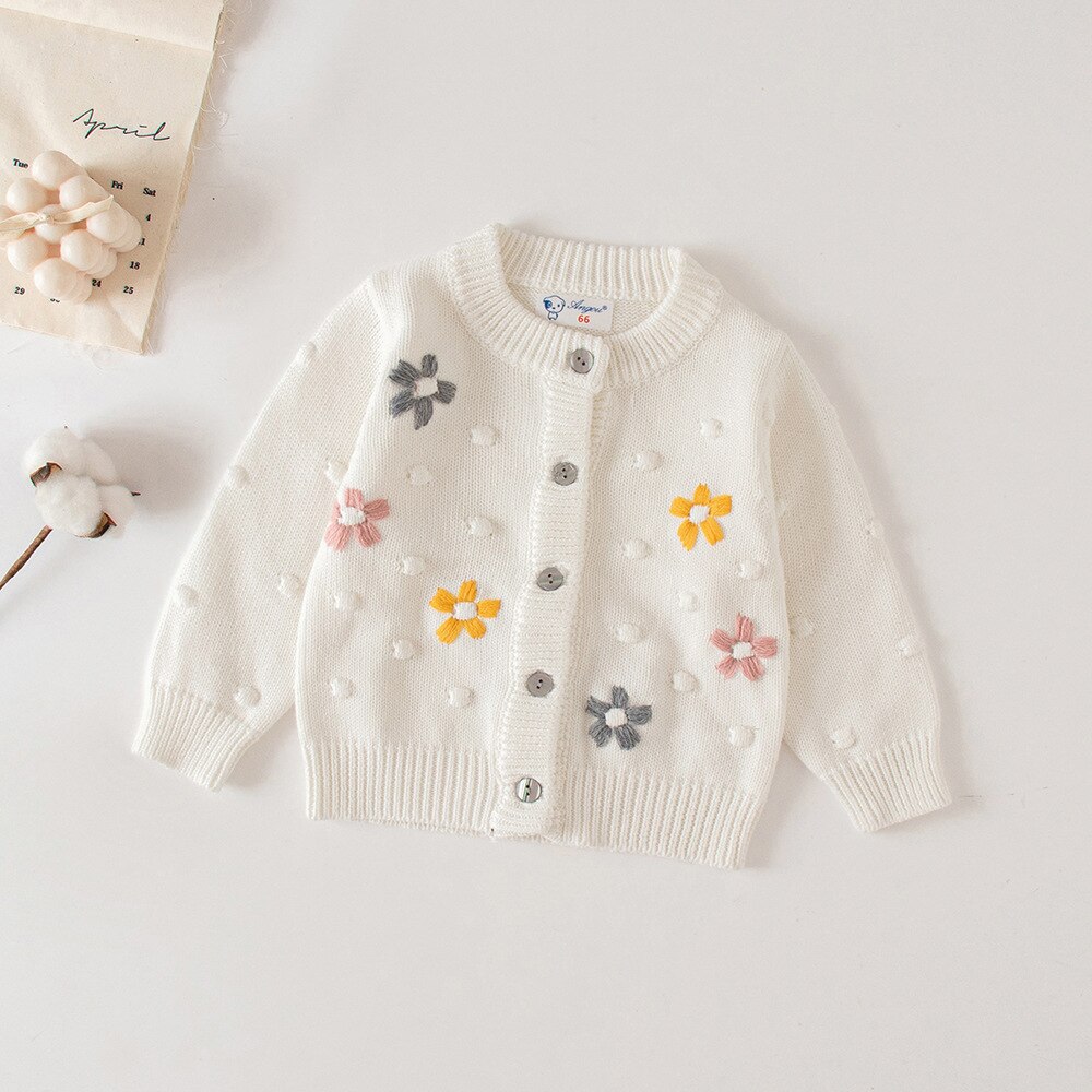 2022 Mode Herfst Baby Meisjes Knit Bovenkleding Pasgeboren Baby Jongens Meisjes Bloemen Vest Kids Kinderen Katoenen Trui: WHITE / 9m