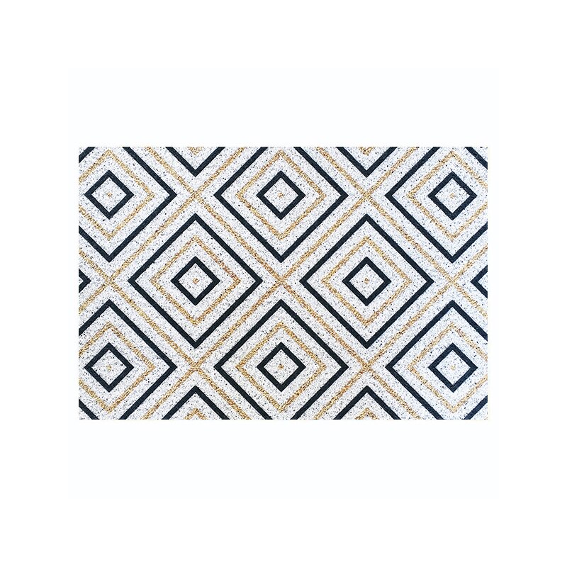 Geometric polygon printed pvc door mat home entrance dust-proof anti-slip carpet floor kitchen bathroom rug washable can be cut: Black gold square / 45x75cm
