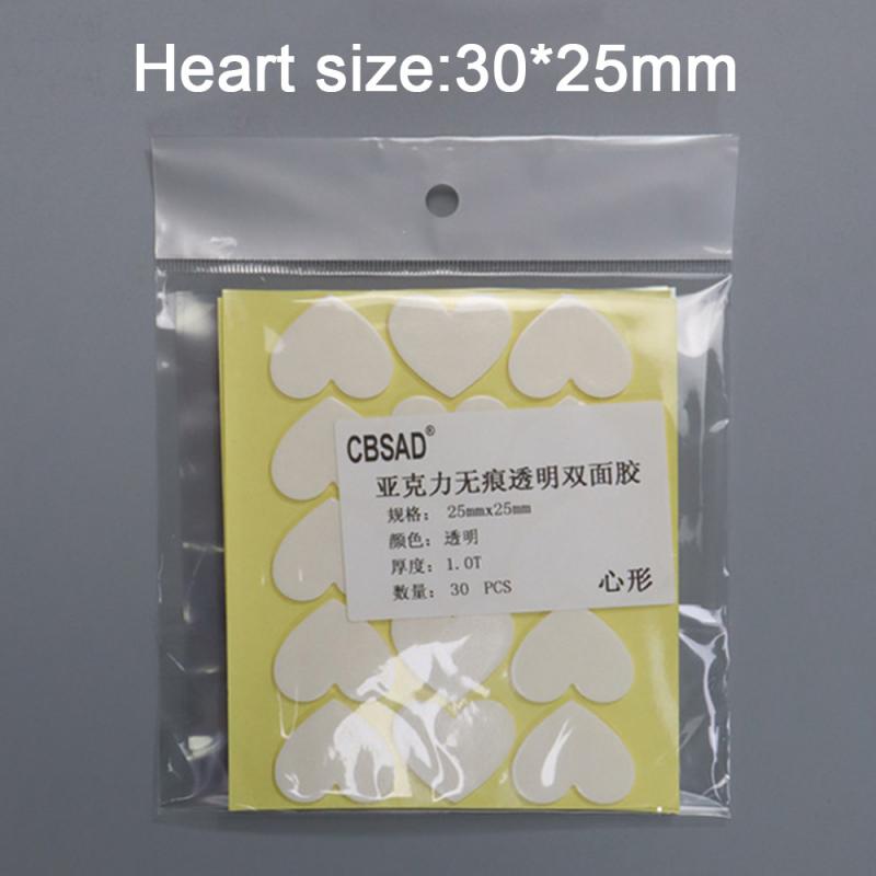 seamless acrylic transparent double-sided tape super sticky strong round five-pointed star square waterproof film: 30pcs heart tapes