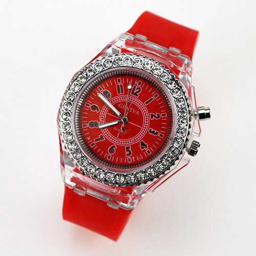 Led-flitser lichtgevend horloge met gelei, rubber, dameshorloge, studentenhorloge, quartzhorloge, lichtgevende klok, liefhebbers: Rood
