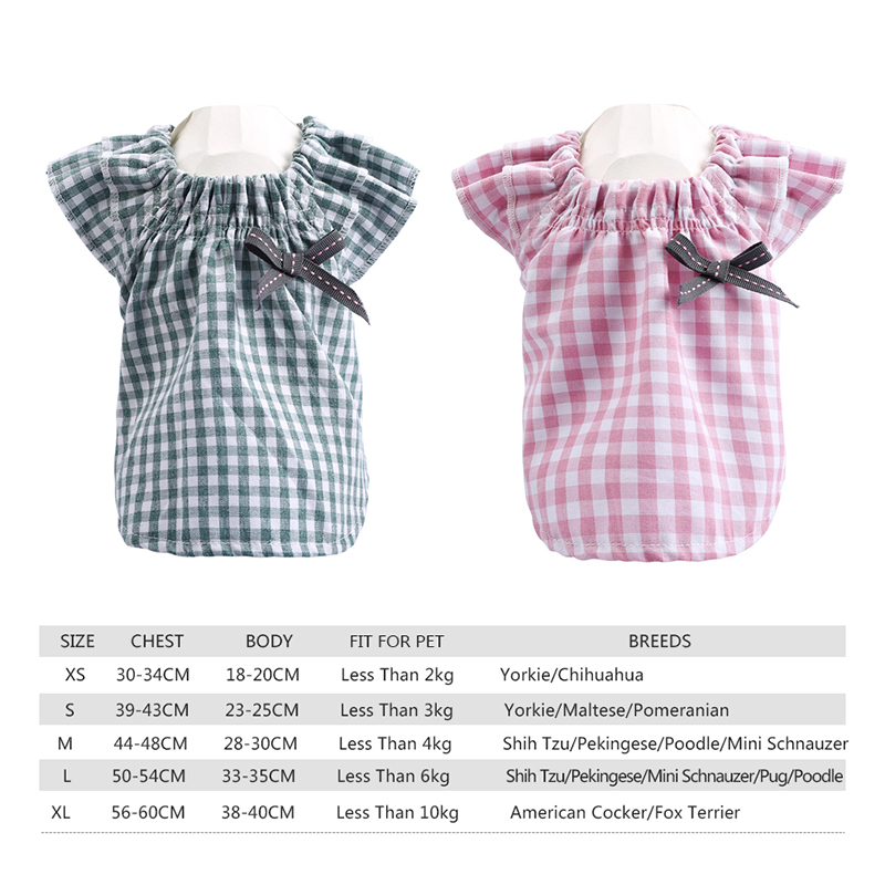 Plaid chien printemps été vêtements coton bébé chemise nœud papillon doux dame chien chat vêtements pour petits chiens Yorkshire carlin chiot vêtements