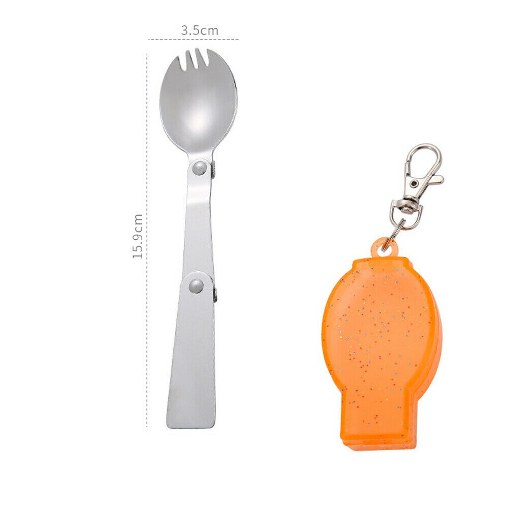 3 kleuren opvouwbare vorken outdoor camping servies keuken reizen wandelen roestvrij staal zak draagbare schep soep koffielepel: Oranje vork