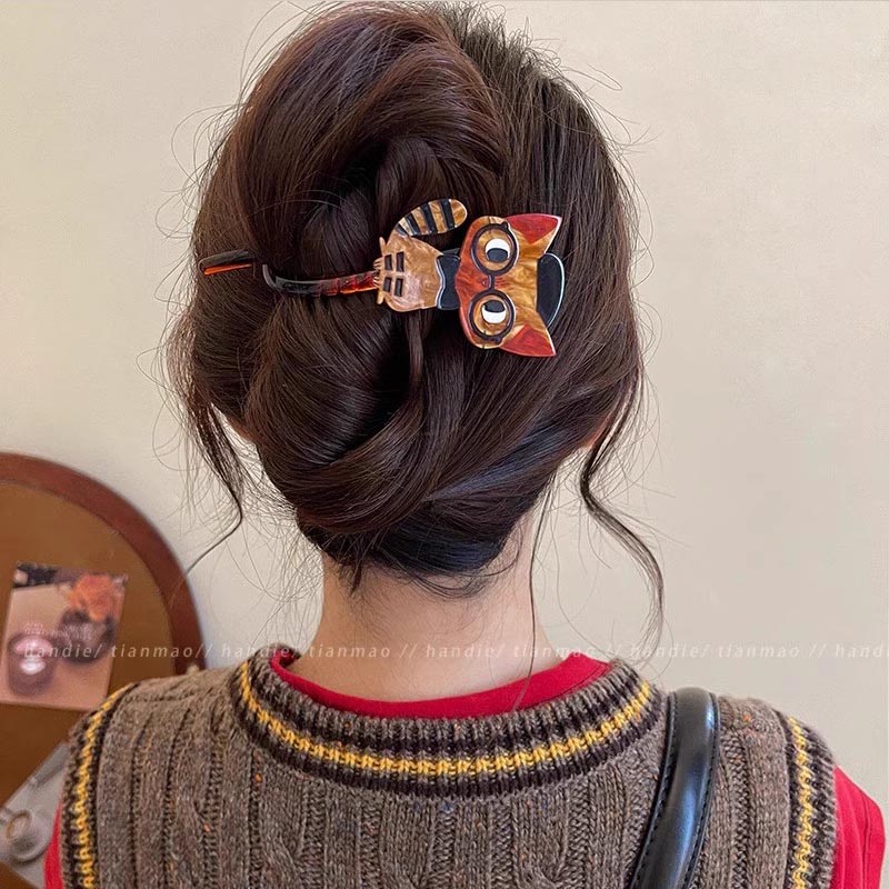 Bonita pinza de pelo acrílica con de gato de dibujos animados para mujeres y niñas, soporte para cabello largo, pasador, horquilla, accesorios de para el cabello: Gris