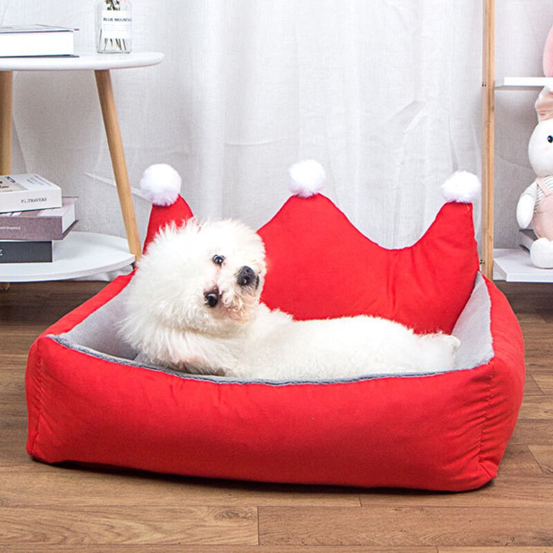 Cute Crown Pet Princess Beds for Small Dogs Winter Warm Puppy Cat Sofa Bed Shih Tzu Yorkies Kennels Removable Mascotas Supplies