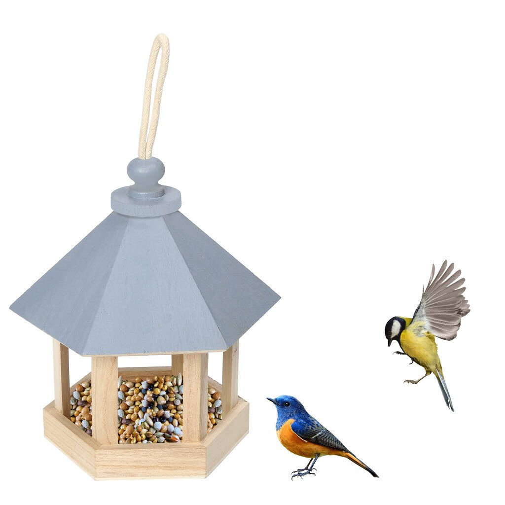 Wooden Pet Bird Feeders Hanging Type Outdoor Bird Grandado