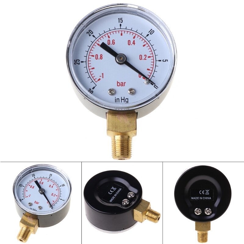Vacuum Pressure Gauge 52mm -1/0 Bar -30\" Hg 1/8 BSPT Bottom Connection Monitor