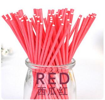 100 stk/lot godteri farget papir slikkepinner for cake pops candy popcake pinne 10*3.5cm hjemmebakst gyh: Vannmelonrød