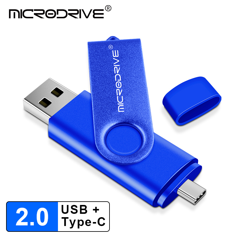 USB 2.0 TYPE C USB Flash Drive 128GB OTG 2 in 1 Pen Drive 64GB 32GB 16GB 8G USB Memory Stick U Disk Hoge Snelheid Rotatie Pendrive: Blauw / 16 GB