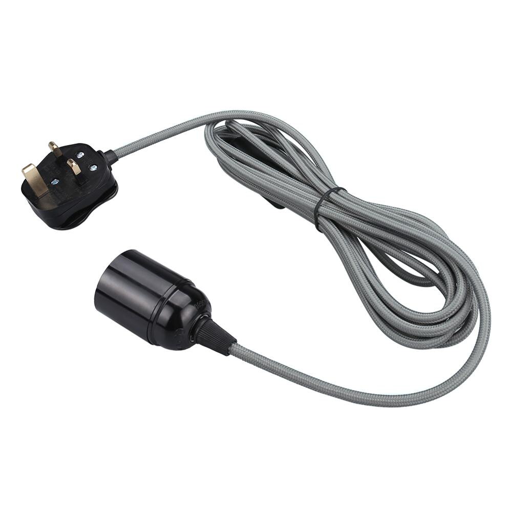 Fabric Flex Cable kit Plug In Pendant Lamp Light Set E27 2/3/4M Fitting Vintage Bulb UK /British/US Specification Plug: UK Grey 4M