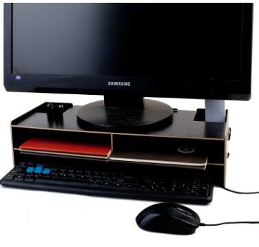 1 stuk houten desktop monitor verhoger tv standaard bureau organizer opbergdoos voor computer laptop: Zwart