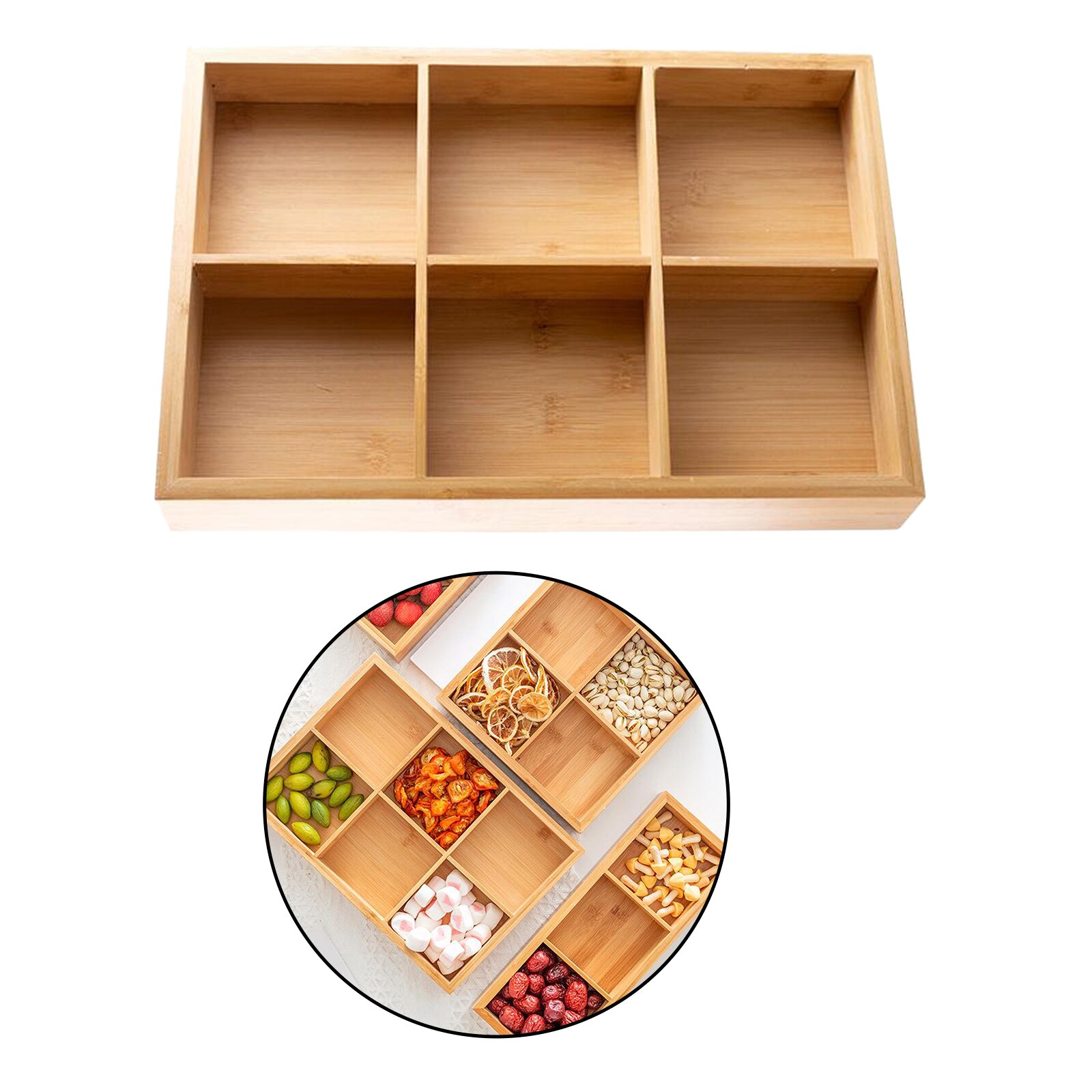 Wooden Snack Serving Tray Divided Condiment Aperitif, Light Candy Dish, Tray Compartment for Food Parties Cut Trays And: 22x33CM