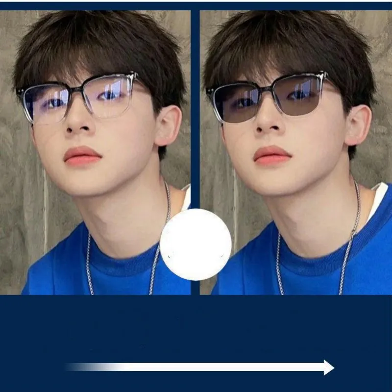 Photochromic Myopia Glasses Man Woman Square Anti Blue Light Finished Prescription Eyewear Ultralights Retro Glasses
