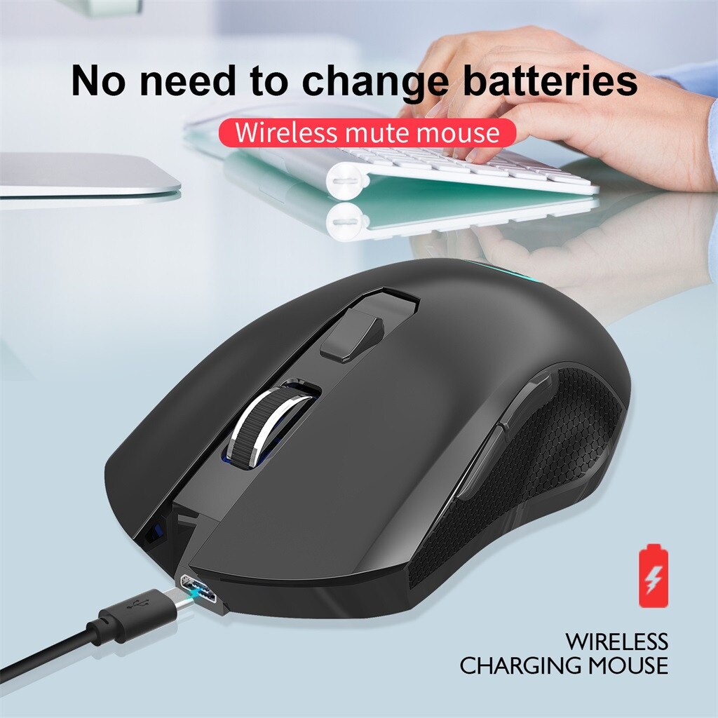 Noise cancelling 2.4G USB Wireless Mouse 2400DPI Adjustable Rechargeable Colorful Lighting Game Gamer Mice for PC Laptop Gaming