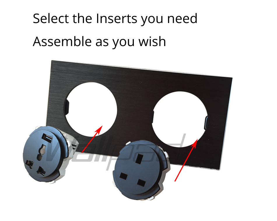 Wallpad  l6 diy sort femdobbelt 5 bande ramme børstet aluminium metalplade for vægkontakt socket frie kombination , 430*86mm