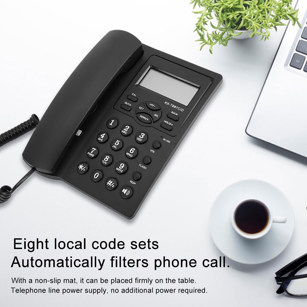 English Office Home Corded Telephone DTMF\FSK dual system hands-free volume phone with LCD Screen Display Black Telephones