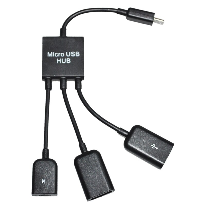 USB 2.0 HUB Splitter 3 Port Way Micro USB Black 19Cm