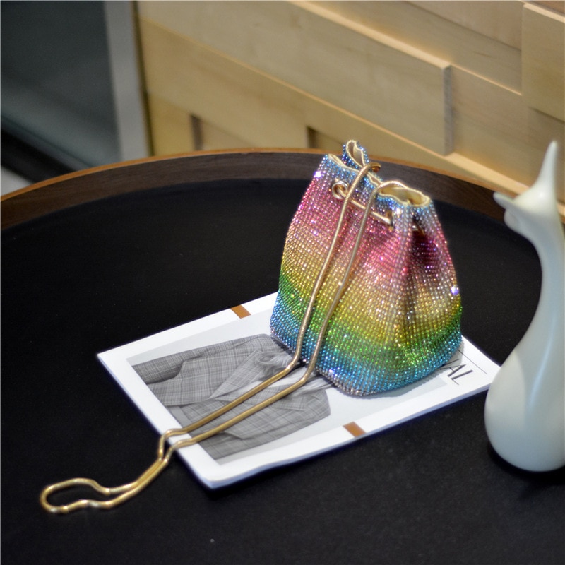 Arcobaleno diamante donne mini catena spalla borse e borsette cristallo frizione sera borse strass festa Crossbody Borsa