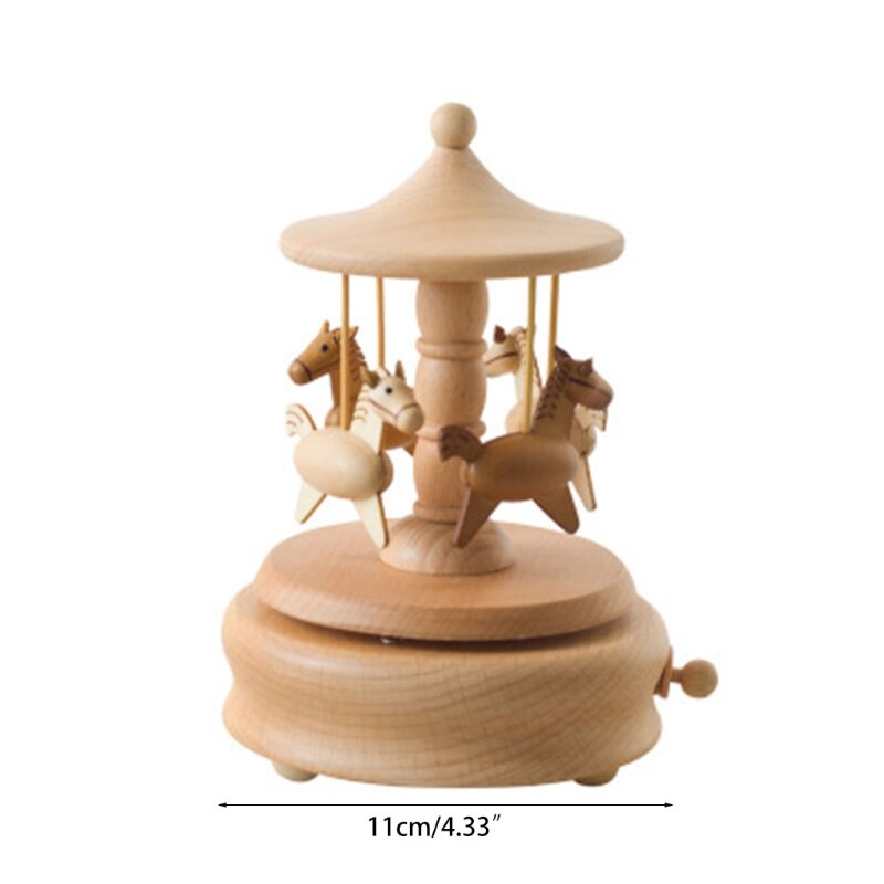 Romantic Carousel Wooden Music Box Rotating Handcraft Collection Home Decorations Christmas Valentine's Birthday Toys J60C